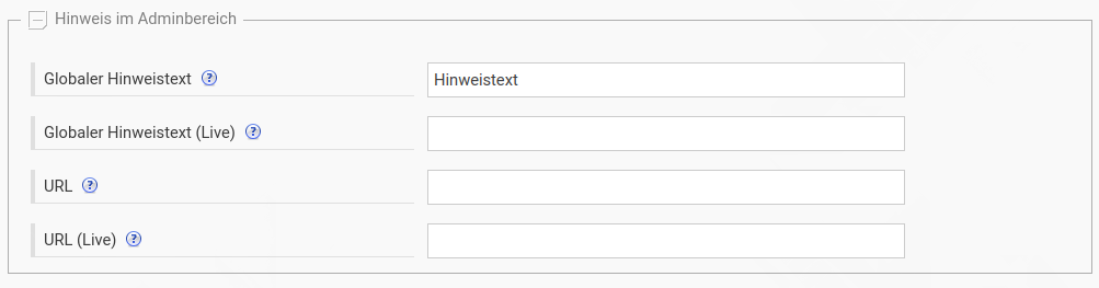 Hinweis im Adminbereich Hinweis im Adminbereich