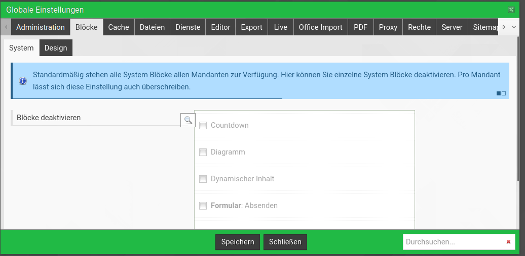 Globale Einstellungen _ Blöcke _ System