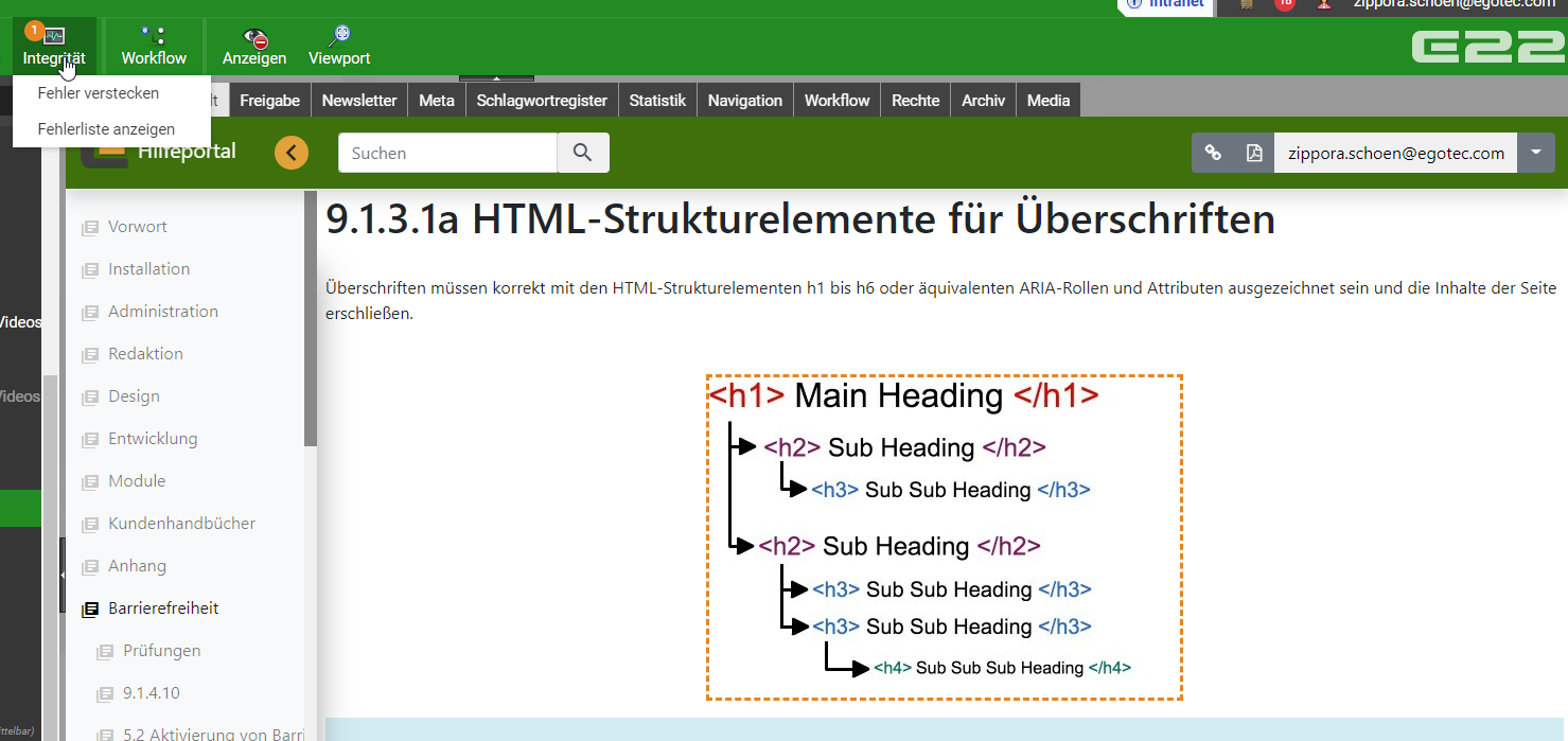 eingeschalteter Integritätschecker im EGOCMS